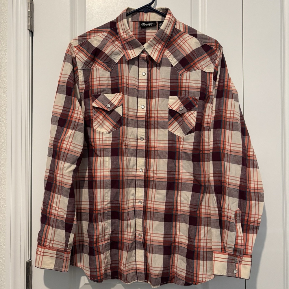 Wrangler Retro Premium XL Pearl Snap Striped Plaid‎ Shirt Long Sleeve Western